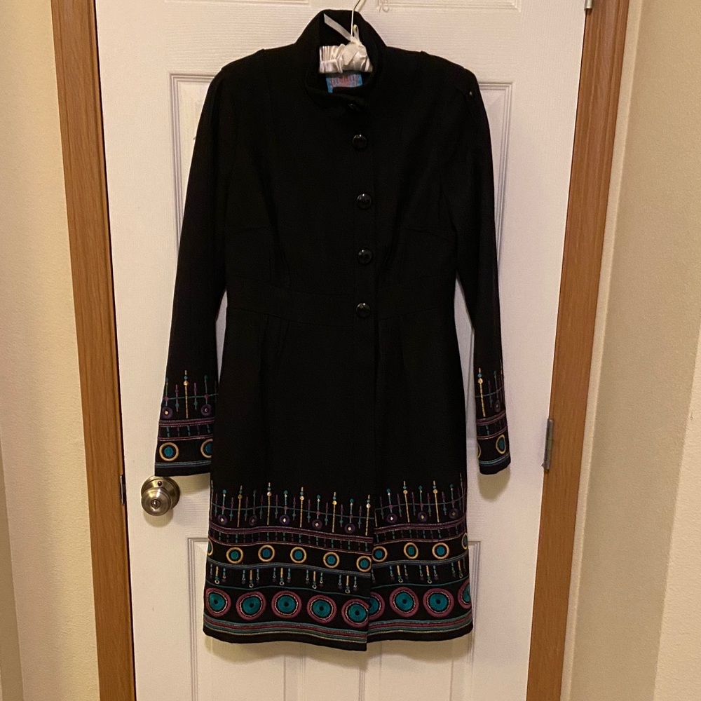 Plenty by Tracy Reese Black Trench Coat with Colorful Accents size 8 jacket